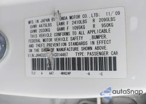 2010 Acura Tsx 2.4 from USA, damaged, VIN JH4CU2F67AC014467